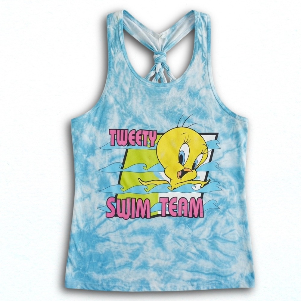 Vintage Looney Tunes Tweety Bird Swim Team Tie Dye Tank Top Twisted Racerback OS